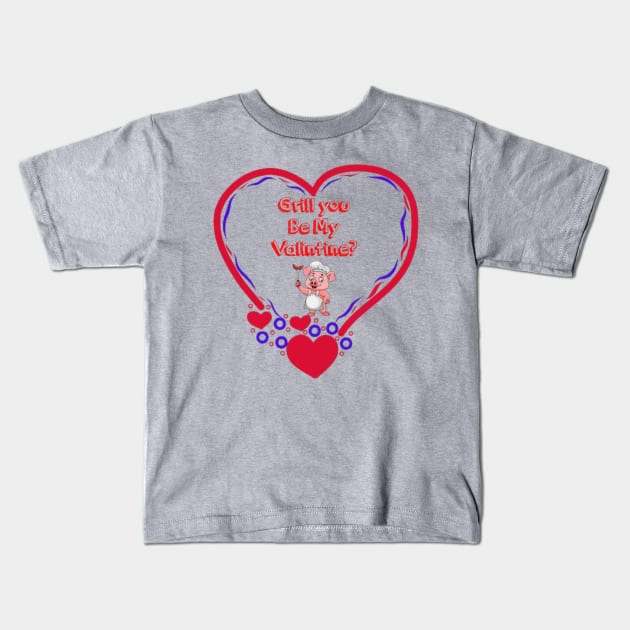 Grill You Be My Valantine? Kids T-Shirt by Deckacards